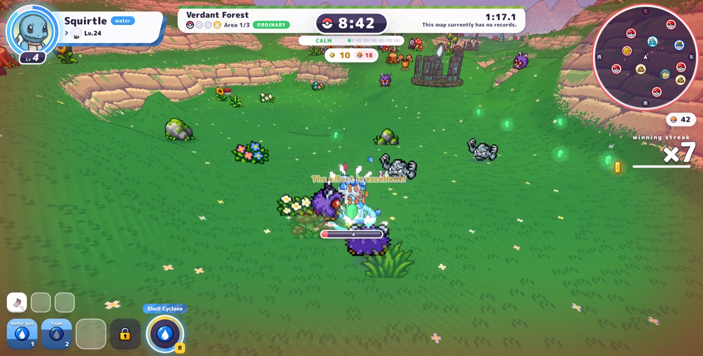 PokéBonk run after several upgrades with HUD and minimap
